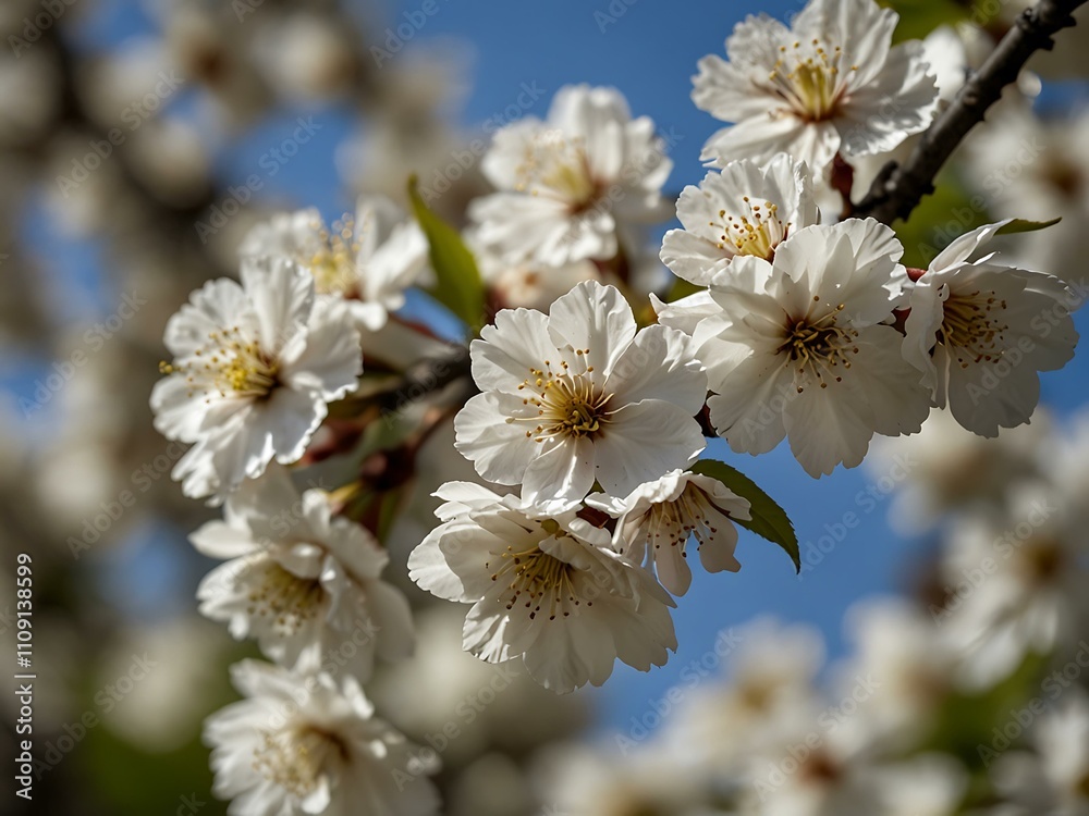 White cherry blossoms in full bloom during spring. White cherry blossoms in full bloom during spring.