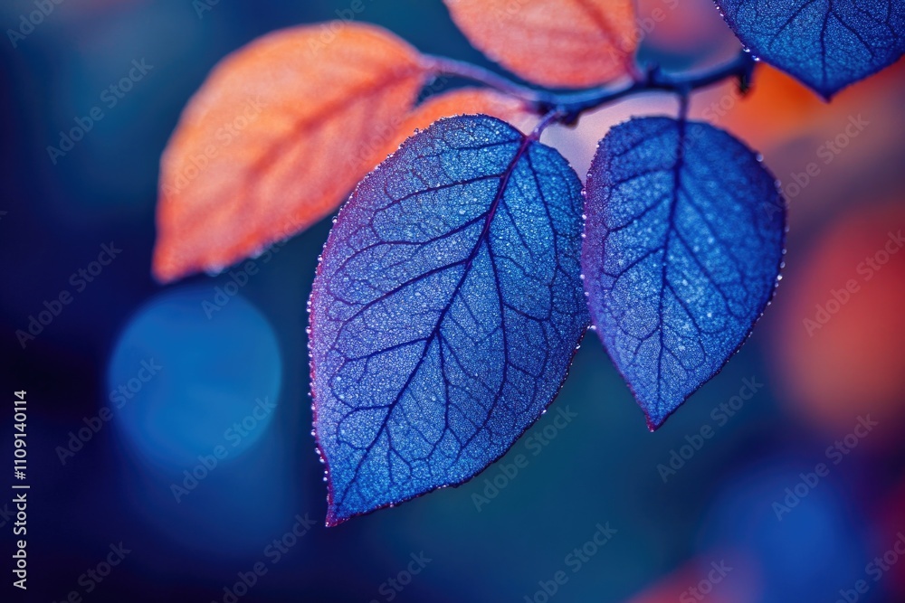 Fototapeta premium A detailed view of a vibrant blue and orange leaf with intricate veins