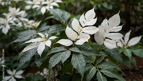 White leaves as auspicious plants in a garden.