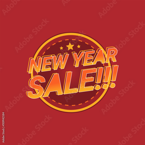 A bold and eye-catching New Year Sale badge with a red background and a circular yellow frame, featuring the text NEW YEAR SALE!!!