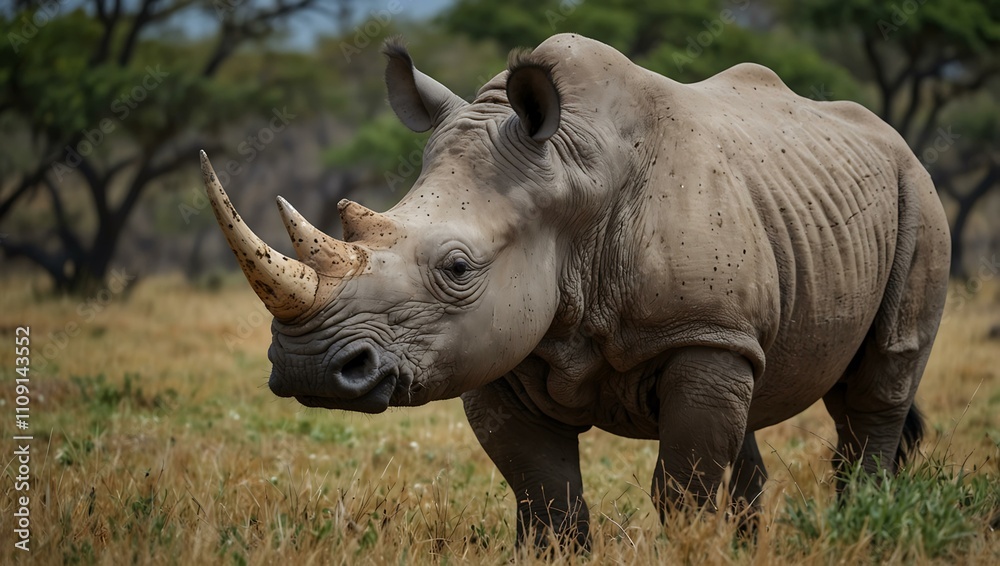 Fototapeta premium White rhinoceros in the wild.