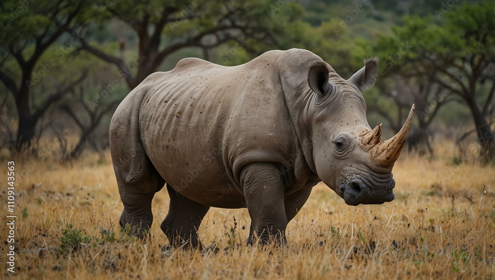 Obraz premium White rhinoceros in the wild.