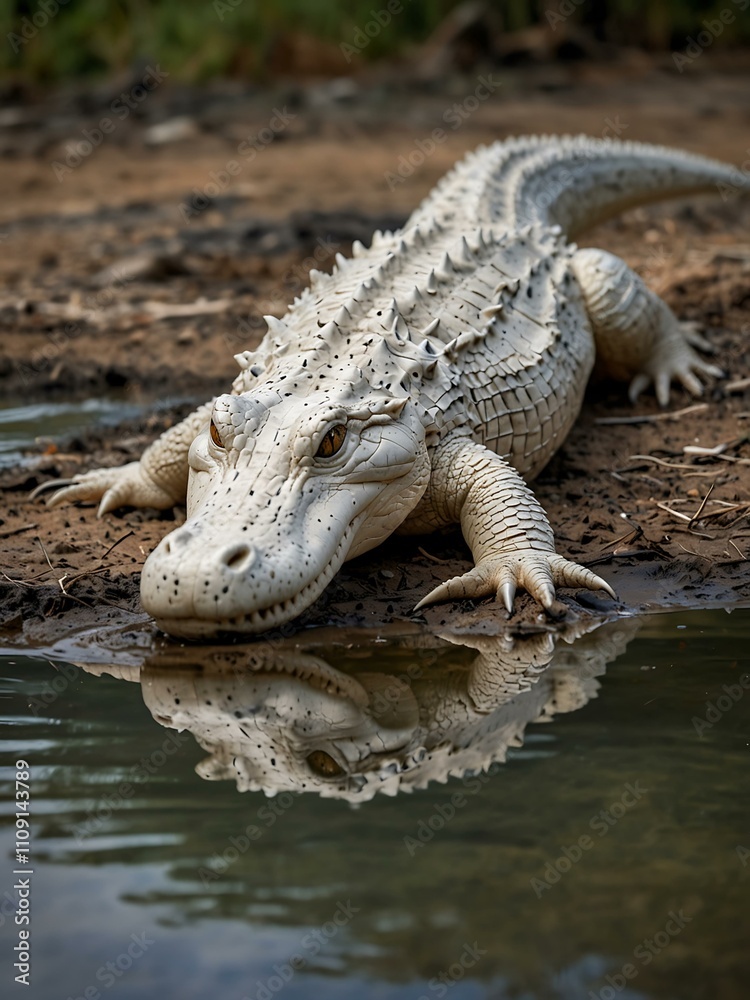 Fototapeta premium White saltwater crocodile (Crocodylus porosus) in the wild.