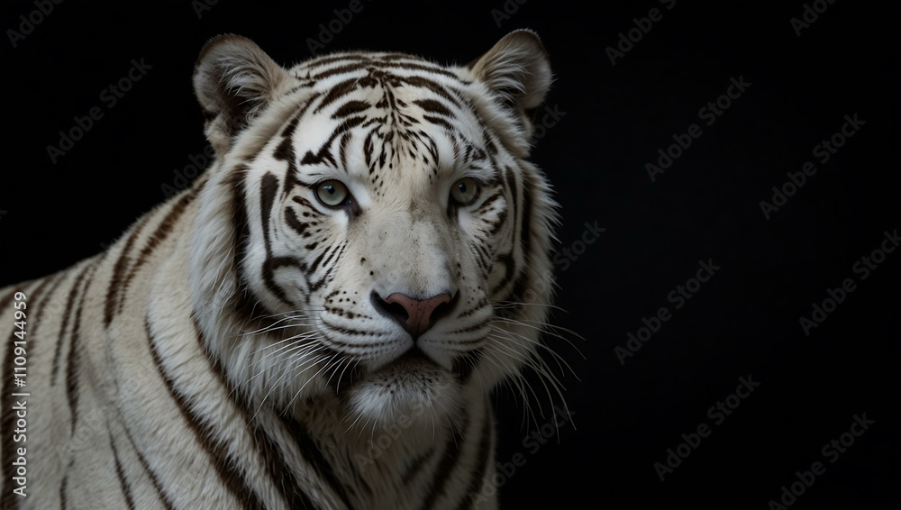 Obraz premium White tiger on a black background.
