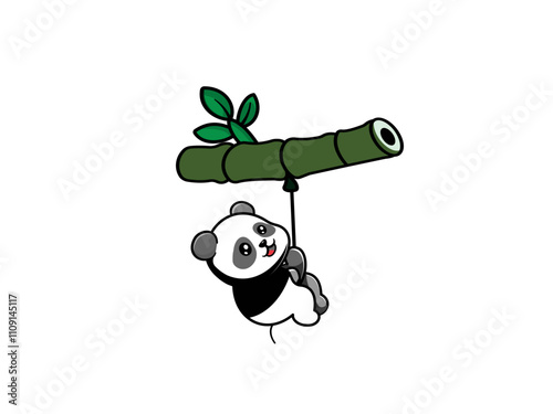 Panda, bear, black and white color panda, animal, bamboo, green bamboo, green leaves.