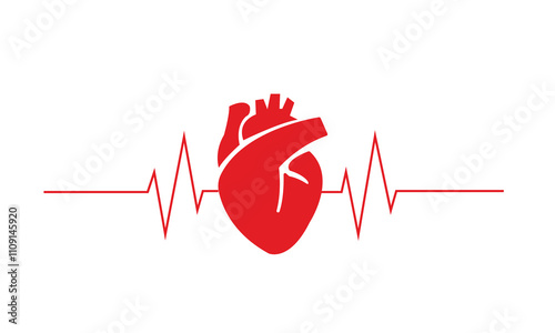 Human heart with red cardio pulse line. World Hypertension Day. Health raise awareness concept for banner, poster, card and background designs. World Health Day. vector heart. stethoscope vector.
