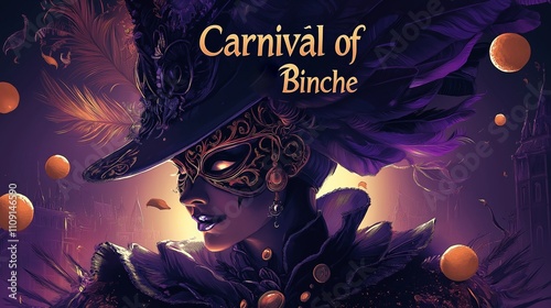 Elegant masked woman at Carnival of Binche, artistic fantasy design
