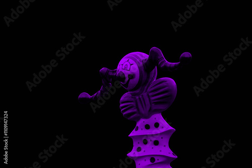 A purple clown built structure against solid background. Concept of carnival and having fun. Concept of spooky horror themes. photo