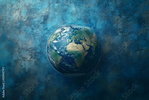 Earth Globe on Blue Abstract Background 3D Illustration photo