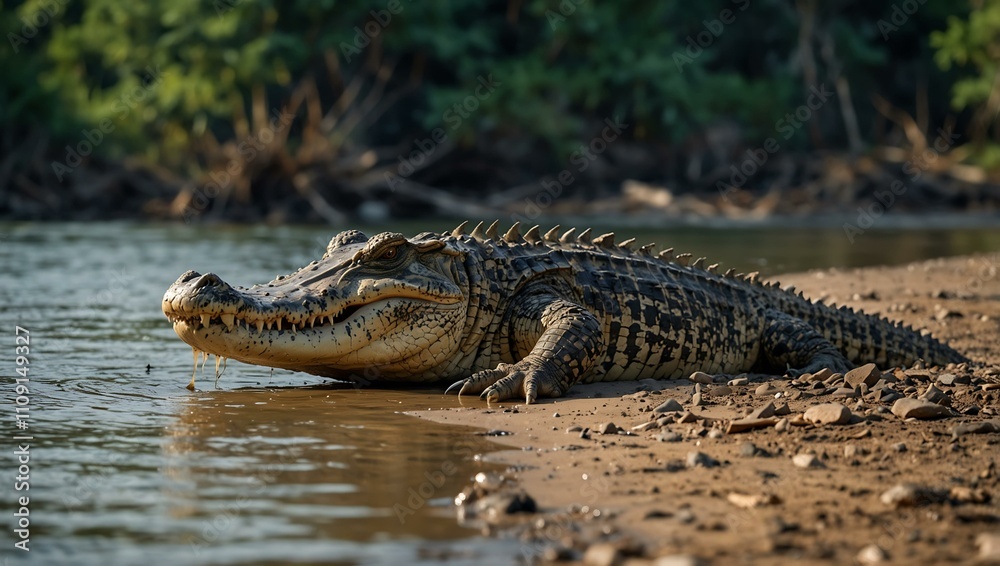 Obraz premium Wild crocodile on the riverbank.