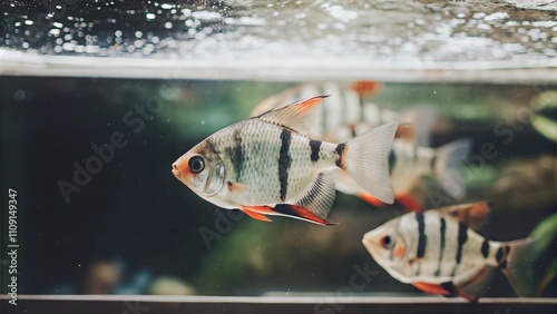 Bright Tiger Barbs Swimming in Clean Aquarium