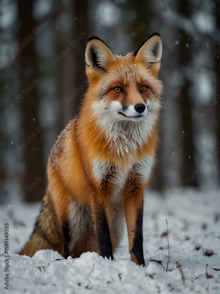 Obraz premium Wild fox in a winter forest.