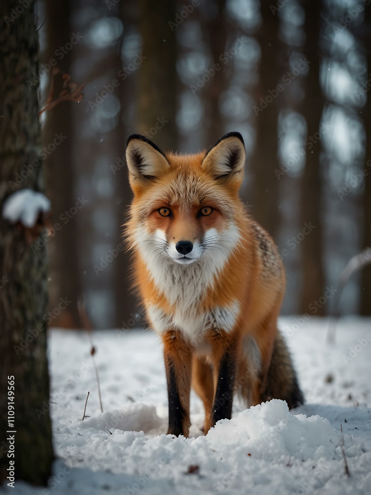 Obraz premium Wild fox in a winter forest.