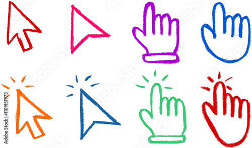 Mouse Cursors Crayon Chalk Drawing Vector Set