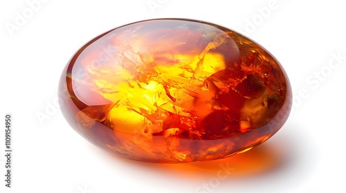 Fire opal stone on white background. Natural fire opal gemstone. A glowing stone on white. photo