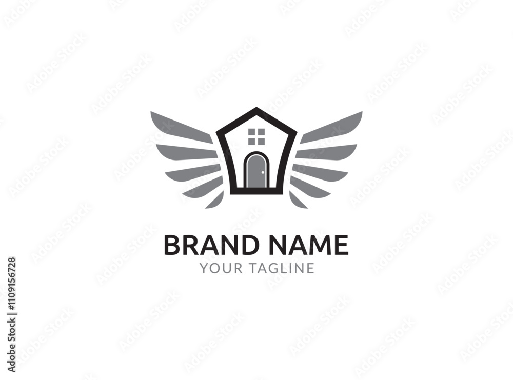 Real estate property logo design. Logo icon of a house / home with wing Real estate property logo design. Logo icon of a house / home with wing