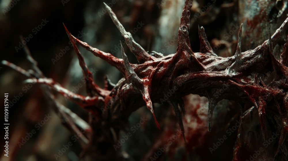 Close Up of Bloody Thorns: A Dark and Spiky Plant Close Up of Bloody Thorns: A Dark and Spiky Plant