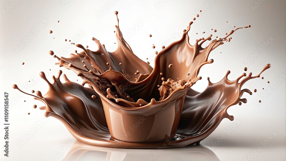 Fototapeta premium Stunning Double Exposure Chocolate Milk Splash on Clean Background for Creative Food Photography