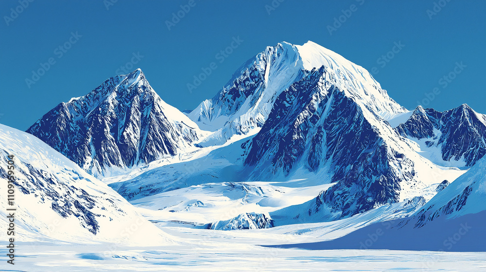 Fototapeta premium 雪に覆われた壮大な山脈と澄み渡る青空