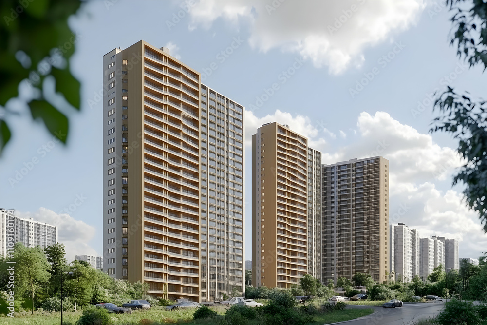 Modern Apartment Buildings 3D Illustration Modern Apartment Buildings 3D Illustration