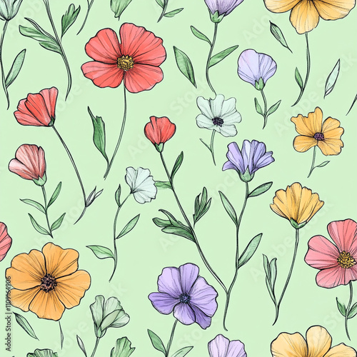 Pastel Floral Seamless Pattern  Watercolor Flower Design