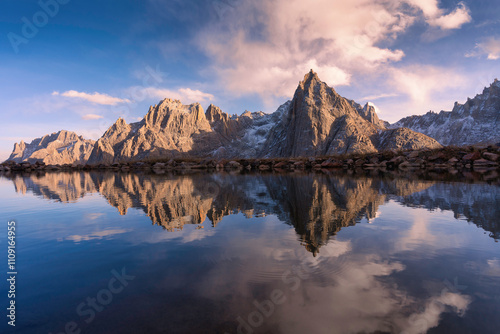 View  of Lianbao Yeze, reflecting and texture of Mountain range in autumn, Gansu, China.