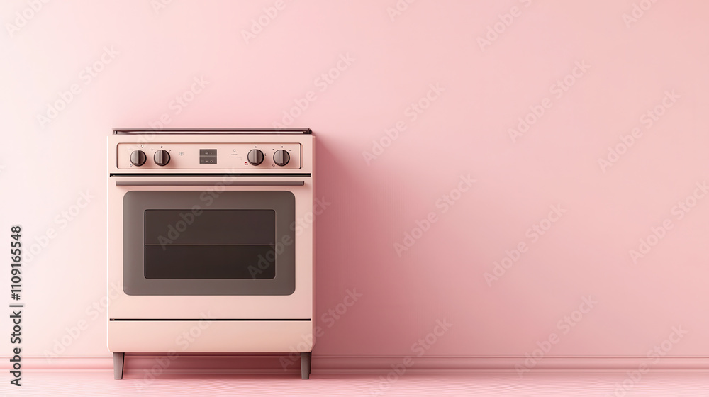 Fototapeta premium Minimalist oven in beige color against soft pink wall, creating warm and inviting kitchen atmosphere. Perfect for modern home design