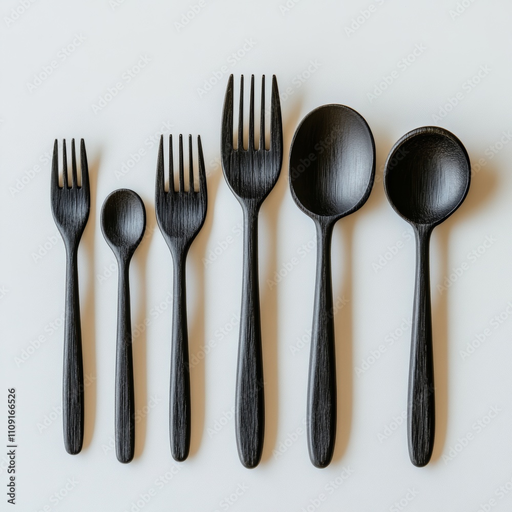 Minimalist Eco-Friendly Reusable Cutlery Set on Light Background Minimalist Eco-Friendly Reusable Cutlery Set on Light Background