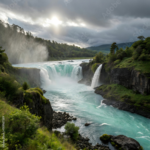 beautiful waterfall in chile south america