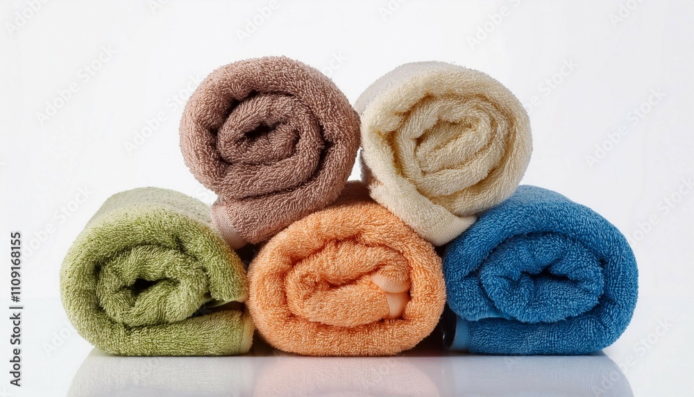 clean towels stack on white background