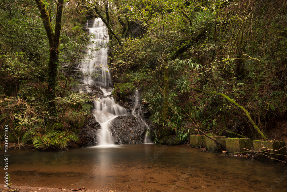 Obraz premium Codeso waterfall in a forest in Boqueixon, Galicia