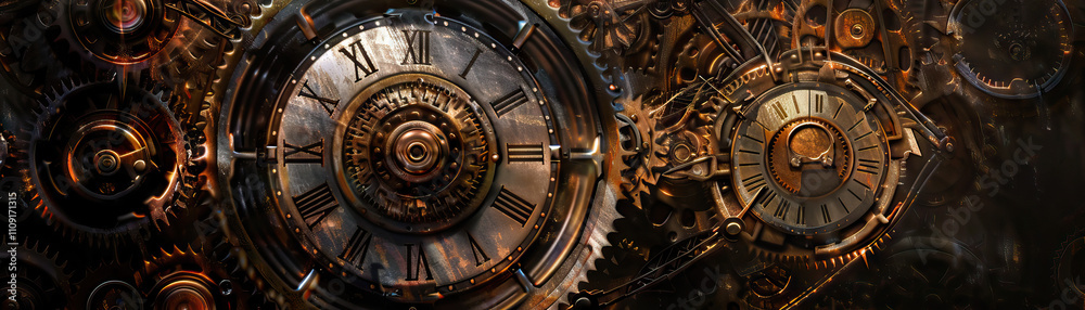 Obraz premium Gothic Steampunk: Dark, moody colors like steampunk brown, gothic black, and Victorian red create a gothic steampunk theme