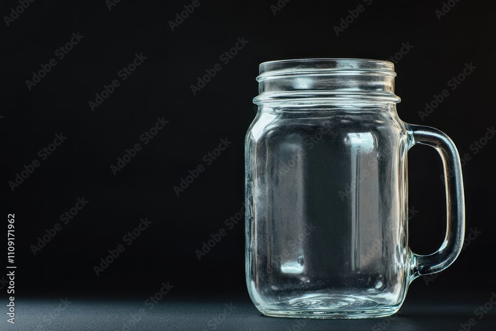 Empty glass mason jar with handle on black background. Empty glass mason jar with handle on black background.