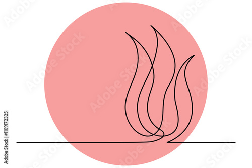 Continuous one line bonfire drawing and outline editable stroke