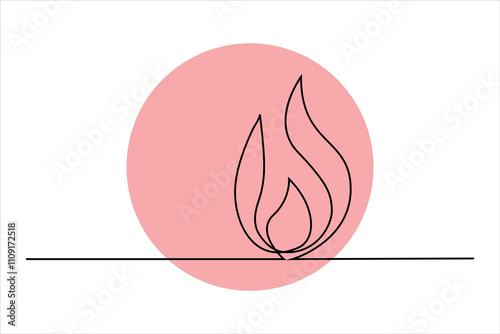 Continuous one line bonfire drawing and outline editable stroke