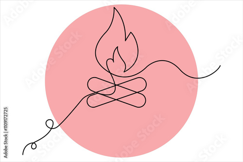 Continuous one line bonfire drawing and outline editable stroke