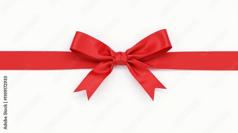 Ribbon with a red bow in the middle of a white background. Ribbon with a red bow in the middle of a white background.