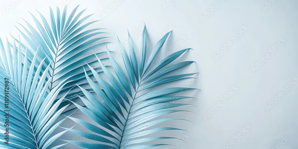 Fototapeta premium Tropical Palm Leaf Arrangement on a Light Blue Background
