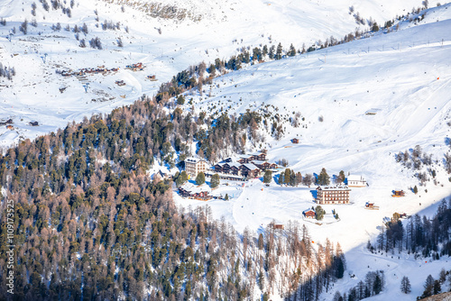 Riffelalp ski area in Zermatt mountains view photo