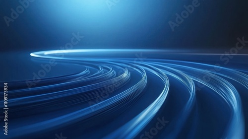 Illuminated blue circular lines radiate across a deep blue background, creating a sleek and futuristic visual aesthetic