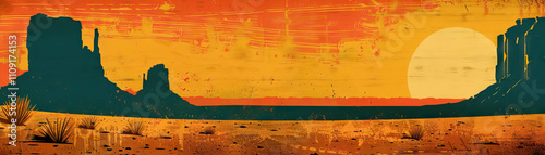 Vintage Western: Vintage western colors like cowboy brown, desert sand, and prairie sunset orange create a vintage western theme photo