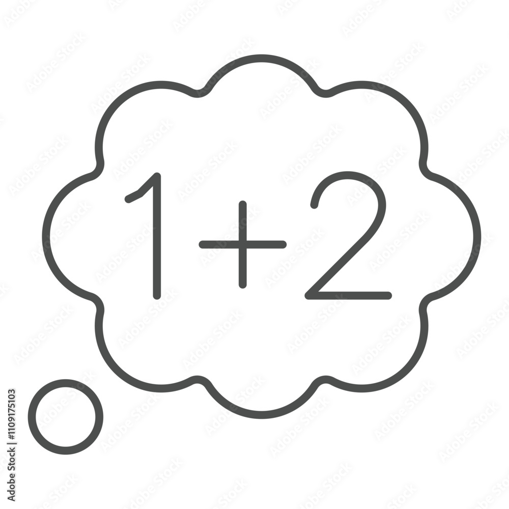 Obraz premium Math cloud bubble thin line icon, back to school concept. Vector graphics. Numbers sign on white background, outline style icon for mobile or web design.