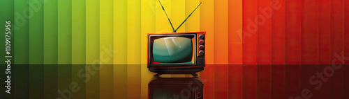 Retro TV Show: Bold colors like TV screen green, retro red, and vintage yellow create a retro TV show theme photo