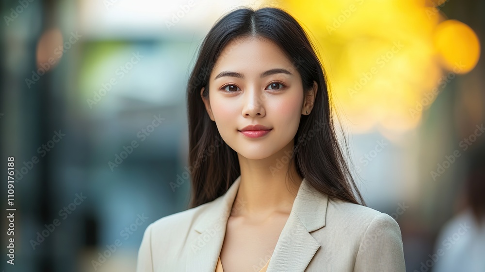 Beautiful young office worker. Portrait of successful young businesswoman standing looking at camera gracefully and confidently Beautiful young office worker. Portrait of successful young businesswoman standing looking at camera gracefully and confidently
