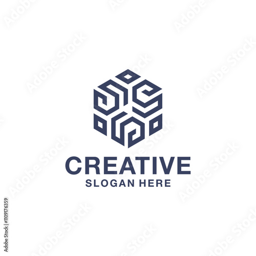 simple digital hexagon logo d...