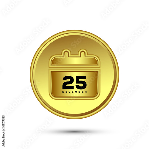 Christmas day calendar icon design in gold color style