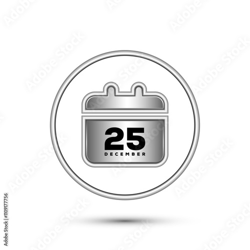 Christmas day calendar icon design in silver color style