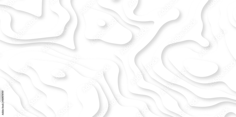 Fototapeta premium White paper cut decoration textured with wavy layers 3d topography relief background. Abstract white paper cut banner. Geometric layered curve line white