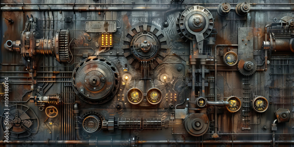 Industrial Revolution: Steely grays, rustic browns, and mechanical metallics create an industrial revolution theme Industrial Revolution: Steely grays, rustic browns, and mechanical metallics create an industrial revolution theme