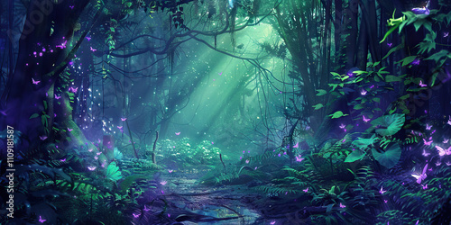 Enchanted Forest: Deep forest green, mystical purple, and fairy wing blue create an enchanted forest theme photo